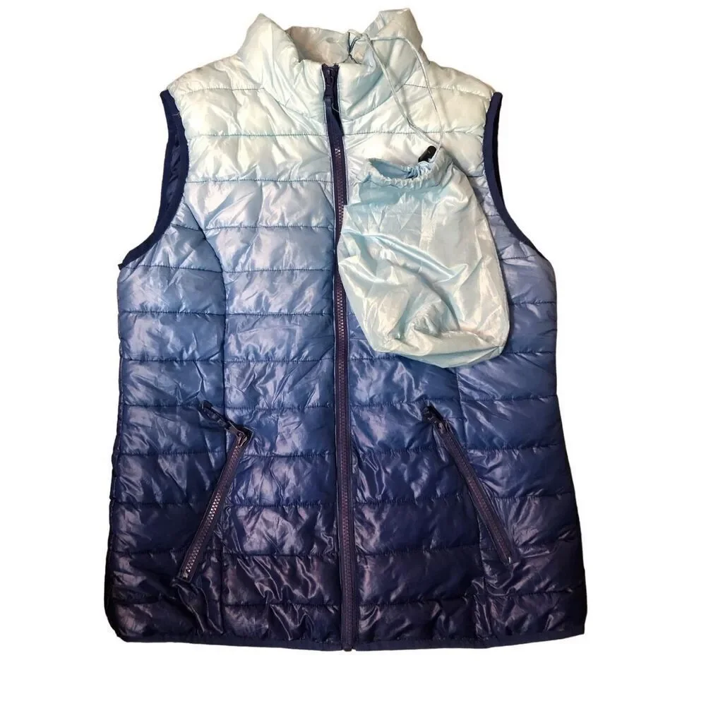 Jackson Hole ombré blue puffer vest with attached back accessory M